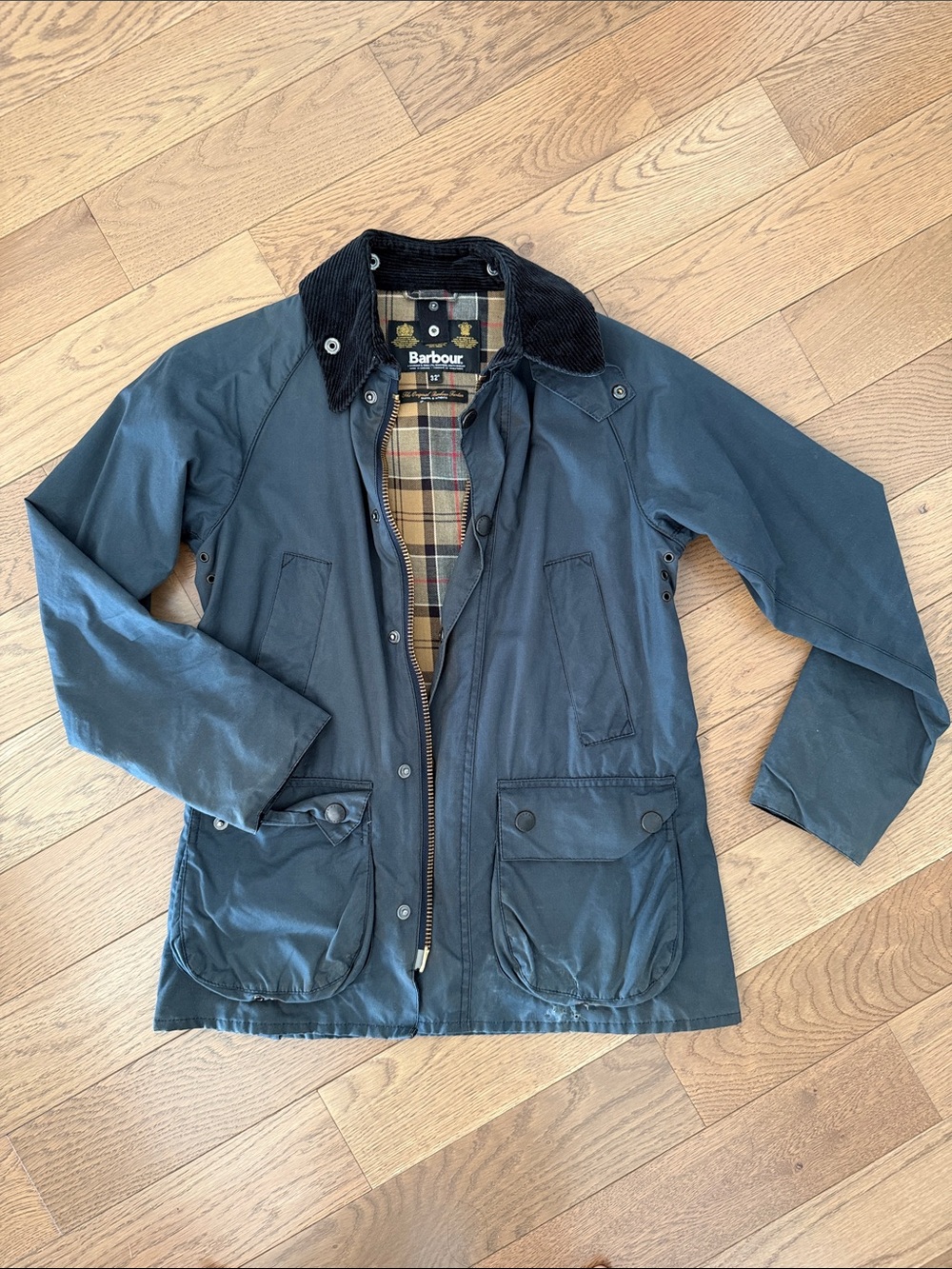 Barbour Men's Navy Waxed Cotton Field Jacket with Cord Collar